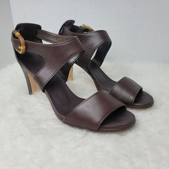 Gucci Lifford Womens Heel Sandals Size 9 Open Toe Bamboo Buckle 338713 - Picture 1 of 8